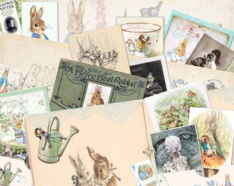 Vintage PETER RABBIT EASTER Kit #1 , Beatrix Potter Junk Journal Collage Sheets Digital Download Scrapbooking 5 Pages