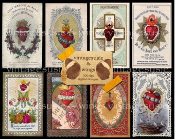 16 Vintage IMMACULATE HEART HOLY Card Images 2 Pages Collage Sheet Digital Download Spiritual Religious Junk Journal