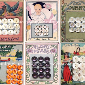 6 Vintage BUTTON CARD Images Kit# 1, 1 pagina Collage Sheet Digital Download Junk Journal