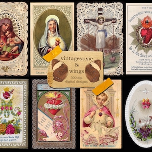 28 Vintage SAGRADO CORAZÓN SANTO Tarjeta Imágenes 4 Páginas Collage Hoja Descarga Digital Diario Religioso Espiritual
