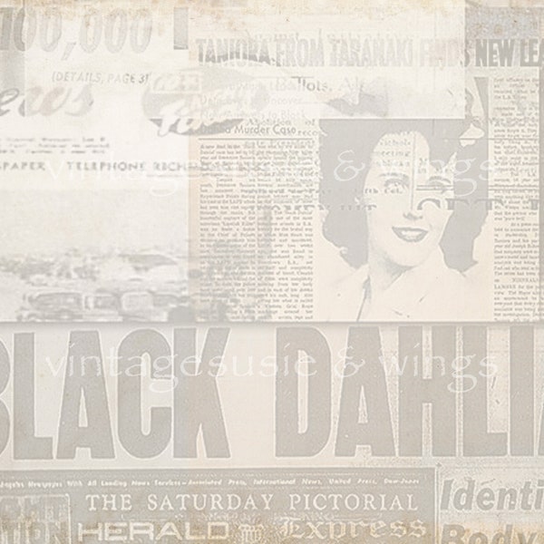 Vintage True Crime BLACK DAHLIA Murder Case Junk Journal Kit#2, Printable Digital Download, Collage, 5 Pages