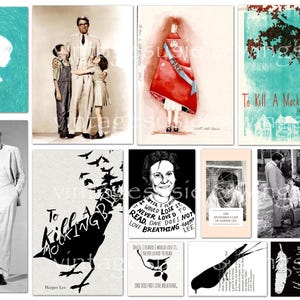 To TÖTEN einer MOCKINGBIRD Lee HARPER Junk Journal Kit # 2, druckbare digitaler Download, Collage, 5 Seiten von Ephemera, Bilder und Hintergründe
