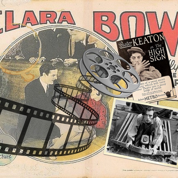 Vintage SILENT FILM STARS Junk Journal Kit#1, Printable Digital Download, Collage, 5 Pages of Images & Backgrounds