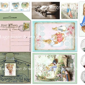 Vintage PETER RABBIT EASTER Kit 1 , Beatrix Potter Junk Journal Collage Sheets Digital Download Scrapbooking 5 Pages image 5