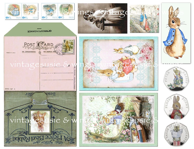 Vintage PETER RABBIT EASTER Kit 1 , Beatrix Potter Junk Journal Collage Sheets Digital Download Scrapbooking 5 Pages image 5