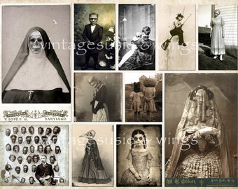 27 MÁS Vintage CREEPY HALLOWEEN Imágenes 2 Páginas Collage Hoja Digital Descargar Halloween Junk Journal Creepy Ghosts