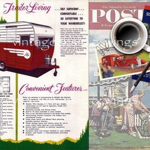 Vintage TRAVEL TRAILER Junk Journal Kit#1, Printable Digital Download, Collage, 5 Pages of BACKGROUNDS