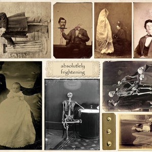 17 Vintage SPOOKY HALLOWEEN IMAGES 2 Pages Collage Sheet Digital Download Halloween Junk Journal Creepy Ghosts