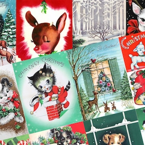 1950's Vintage DEER & ANIMALS CHRISTMAS Cards Tags 2 Pages Collage Sheets Digital Download Junk Journal