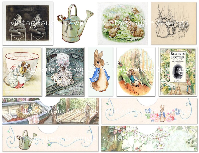 Vintage PETER RABBIT EASTER Kit 1 , Beatrix Potter Junk Journal Collage Sheets Digital Download Scrapbooking 5 Pages image 3