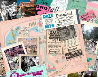 Vintage DISNEYLAND Kit 2 Digital Junk Journal, Printable DISNEYLAND Collage Sheets, Vintage DATENIGHT and Tomorrowland 5 pages