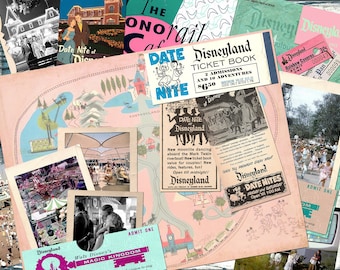 Vintage DISNEYLAND Kit 2 Digital Junk Journal, Printable DISNEYLAND Collage Sheets, Vintage DATENIGHT and Tomorrowland 5 pages