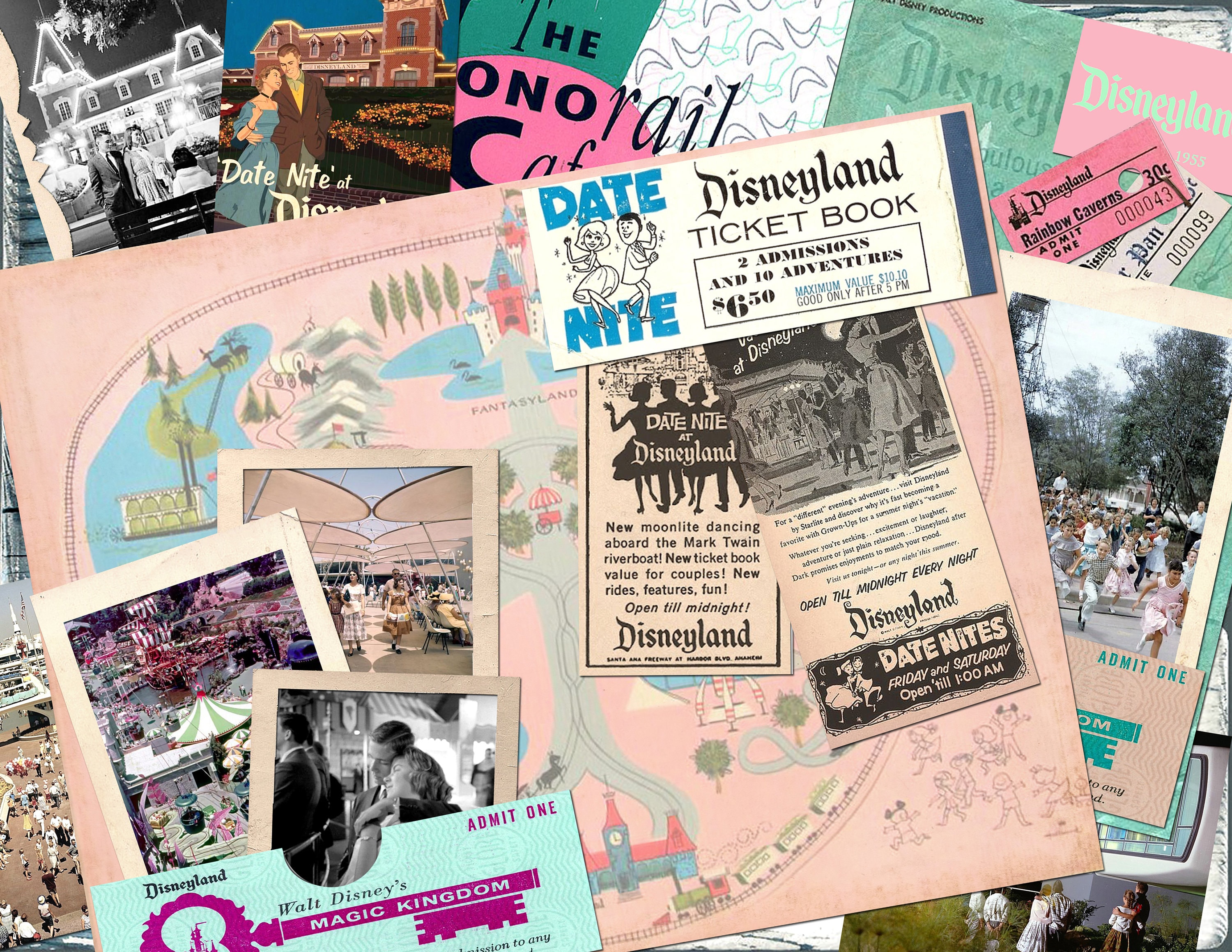 Vintage DISNEYLAND Kit 2 Digital Junk Journal, Printable DISNEYLAND Collage Sheets, Vintage DATENIGHT and Tomorrowland 5 pages