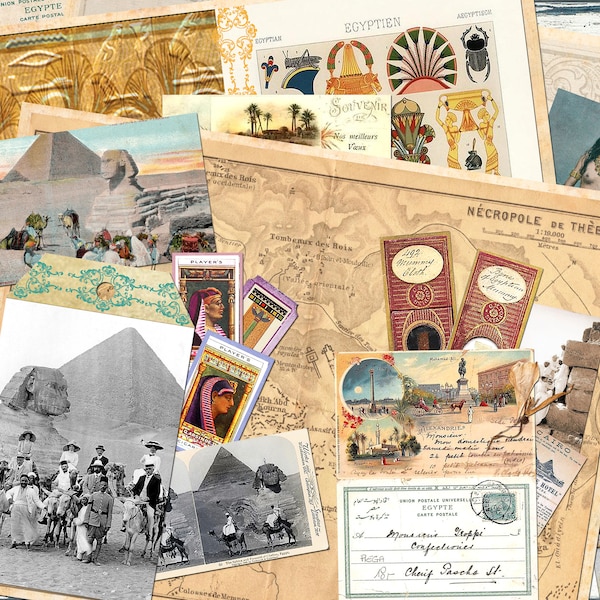 vintage EGYPT ARCHEOLOGY Kit 1 Digital Junk Journal, Imprimable, Egypt DIGITAL Collage Sheets, vintage Egypt Ephemera, 5 pages