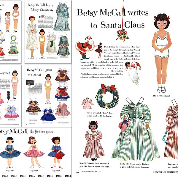Vintage BETSY MCCALL Kit#1 Paper Doll Digital Download, Easter, School, Thanksgiving, Santa, Christmas
