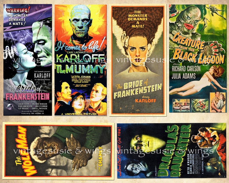 Vintage Horrorfilm Poster Collage Sheets, Halloween Junk Journal (Digitaler Download) Bild 2