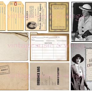 Vintage True Crime LADY DETECTIVE Junk Journal Kit#2, Printable Digital Download, Collage, 5 Pages