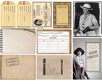 Vintage True Crime LADY DETECTIVE Junk Journal Kit#2, Printable Digital Download, Collage, 5 Pages