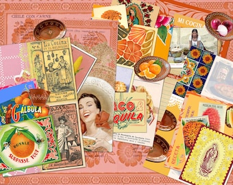 Vintage MEXICO RECIPE BOOK, Digital Junk Journal, Printable, Collage Sheets of Old Mexico, Hispanic, Mexican Ephemera, 10 Pages