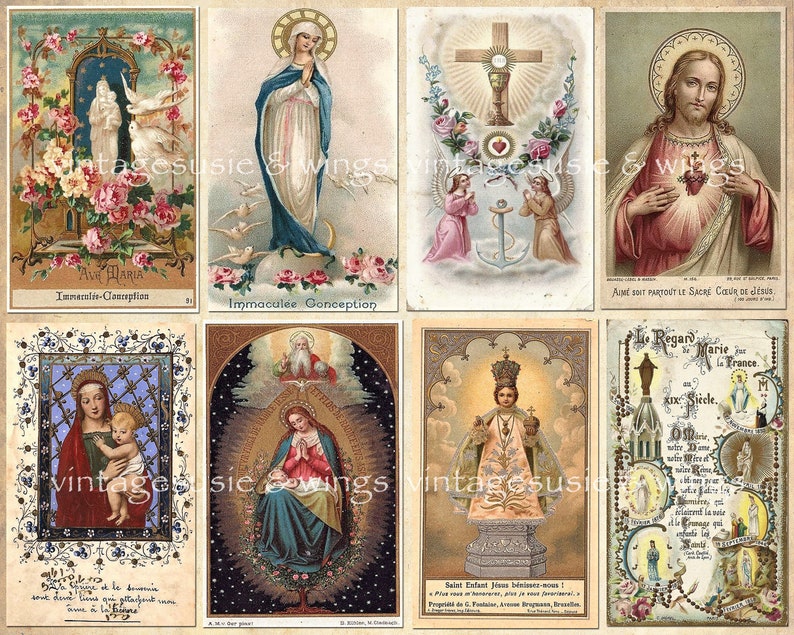 27 Vintage HOLY CARD IMAGES 4 Pages Collage Sheet Digital Download Spiritual Religious Junk Journal image 2