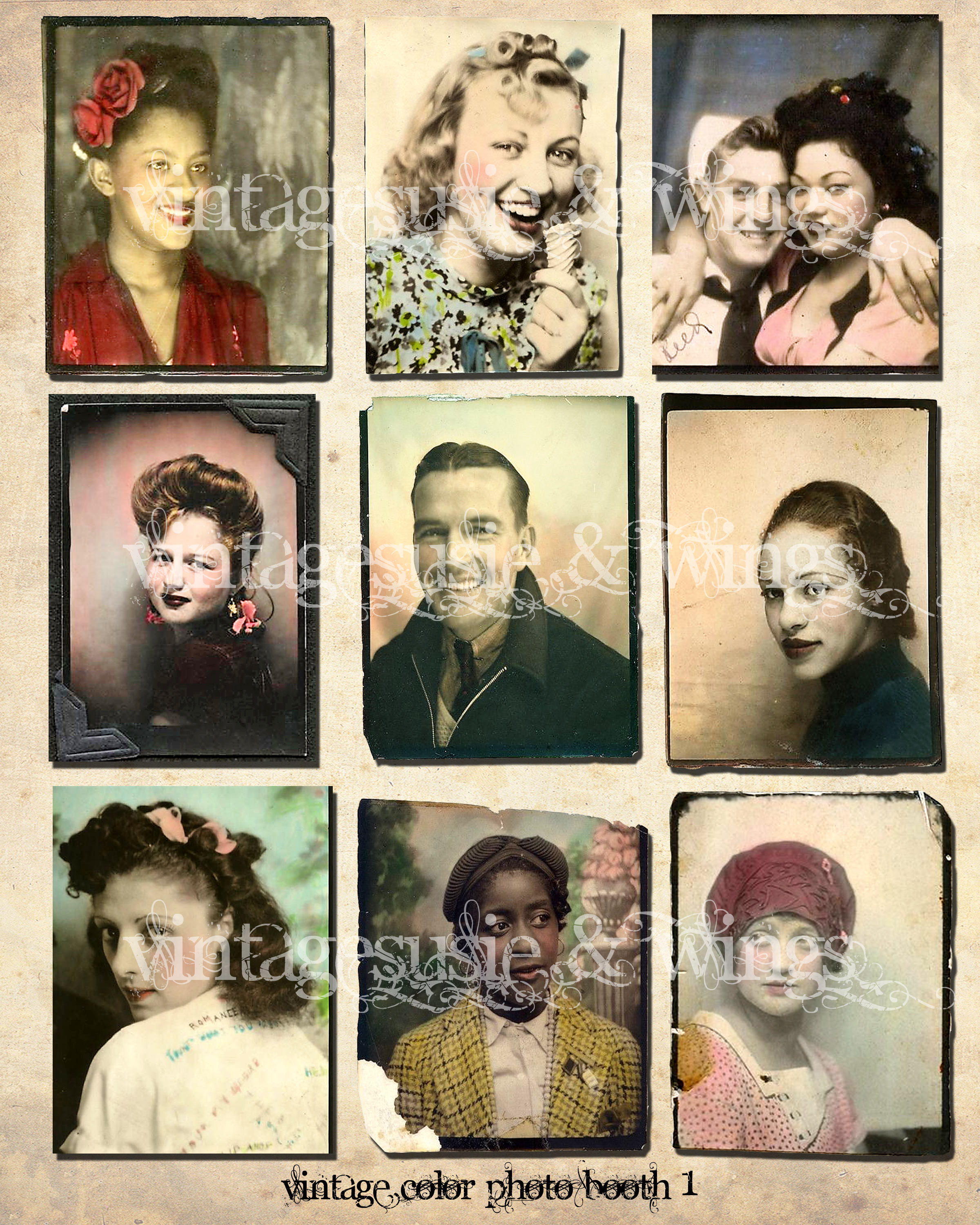 Vintage Hand Tinted Photo Booth Collage (digital Download) - Etsy Denmark