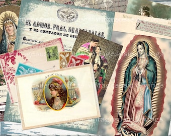 Vintage Mexico Kit 1, Digital Junk Journal Printable, DIGITAL Collage Sheets of Old Mexico, Hispanic, Guadalupe, Mexican Ephemera, 5 pages