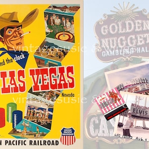 Vintage Las VEGAS BABY VEGAS Junk Journal Kit#2, Printable Digital Download, Collage, 5 Pages of Ephemera, Images & Backgrounds