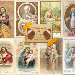 27 Vintage HOLY CARD IMAGES 4 Pages Collage Sheet Digital Download Spiritual Religious Junk Journal image 1