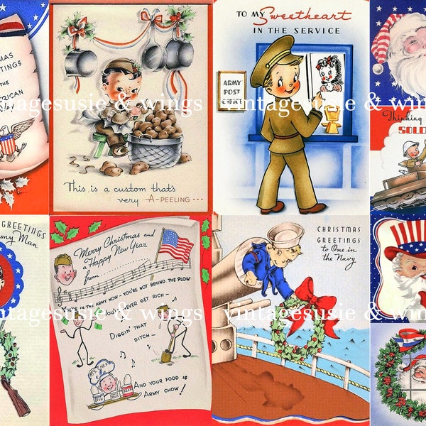 1950's Vintage MILITARY & SERVICEMEN CHRISTMAS Cards Tags 1 Page Collage Sheets Digital Download Junk Journal