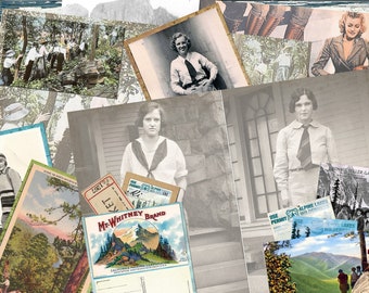 Vintage WOMEN HIKERS Kit #1 Digital Junk Journal, Awesome Printable HIKER Collage Sheets, 5 pages