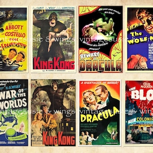 19 Vintage HORROR MOVIE POSTERS 3 Pages Collage Sheets Digital Download Halloween Junk Journal Creepy Monsters
