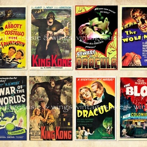 19 affiches de films d'horreur vintage, feuilles de collage de 3 pages, téléchargement numérique, journal indésirable d'Halloween, monstres effrayants
