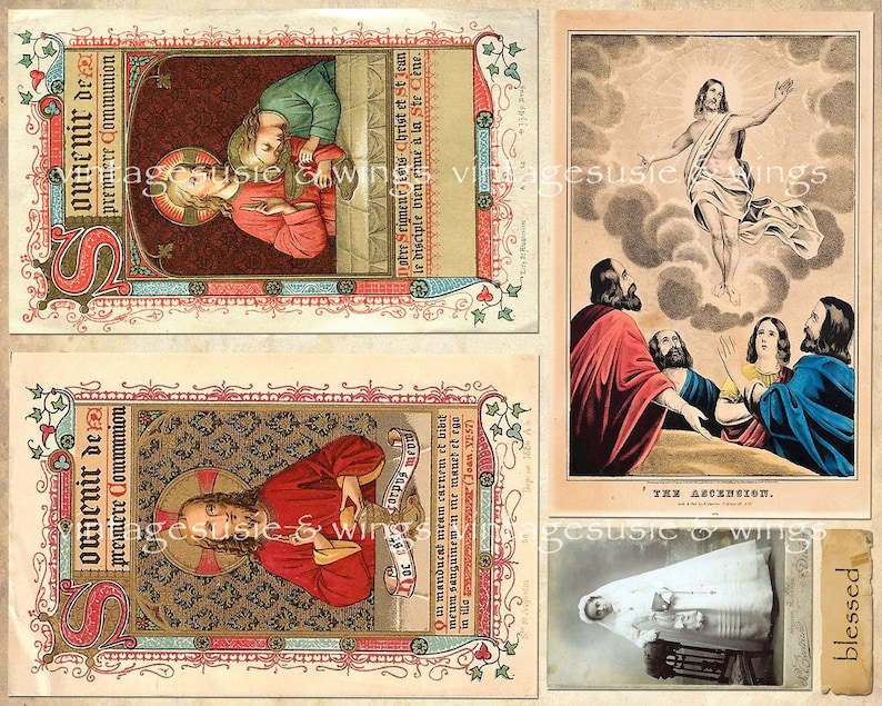 27 Vintage HOLY CARD IMAGES 4 Pages Collage Sheet Digital Download Spiritual Religious Junk Journal image 5