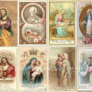 27 Vintage HOLY CARD IMAGES 4 Pages Collage Sheet Digital Download Spiritual Religious Junk Journal image 3