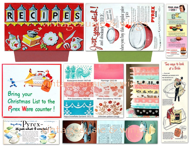 Pyrex Word Image Vintage Pyrex Junk Journal Kit, Printable Collage, 5 Pages (digital ...