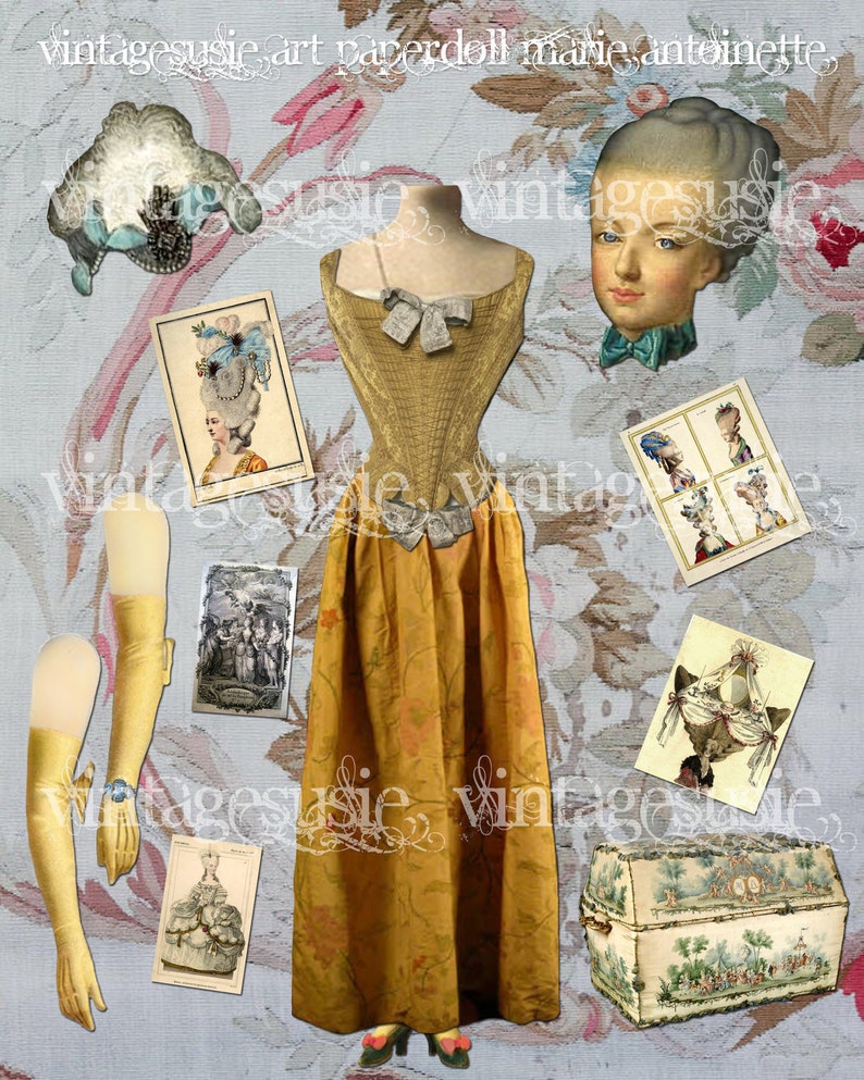 QUEEN MARIE ANTOINETTE Digital Paper Doll Collage Sheet descarga digital Francia París imagen 2