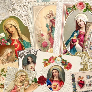 HERMOSO Vintage Crimson HOLY CARD Bundle Apilable Diario Bolsillos 4 Páginas Collage Hoja Descarga Digital Espiritual Religiosa Católica