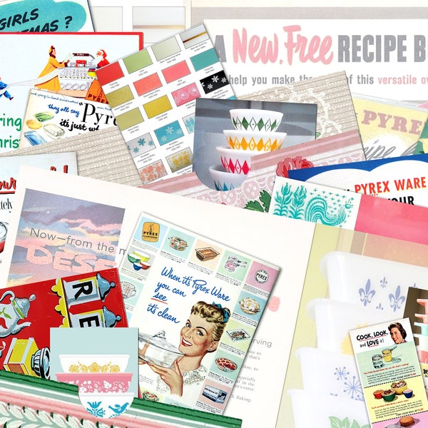 Vintage PYREX JUNK JOURNAL Kit#2, Digital, Printable, Collage, 5 Pages Vintage Pyrex Collecting