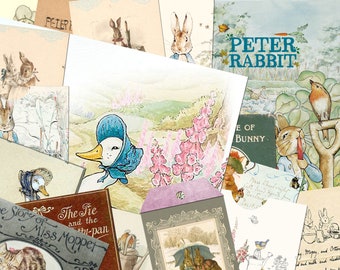 Vintage PETER RABBIT EASTER Kit #2 , Beatrix Potter Junk Journal Collage Sheets Digital Download Scrapbooking 5 Pages