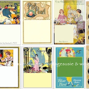 6 Kit de imagens de cartão em branco Art Déco vintage # 2, folha de colagem de 1 página Download digital Junk Journal