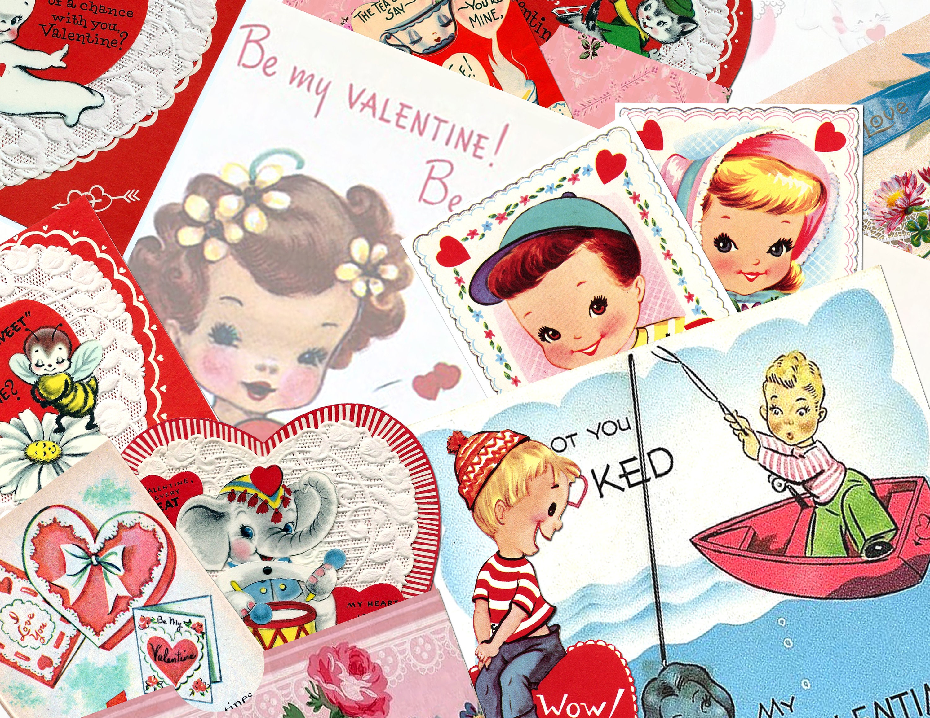 Vintage 1950's VALENTINE Kit #1 Junk Journal Collage Sheets Digital Download Scrapbooking 5 Pages