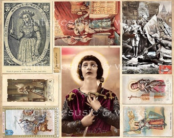 23 Vintage JOAN of ARC HOLY Card Images 4 Pages Collage Sheet Digital Download Spiritual Religious Junk Journal