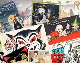Vintage 1950s Halloween Junk Journal Kit, Retro Collage Sheets (Digital Download)