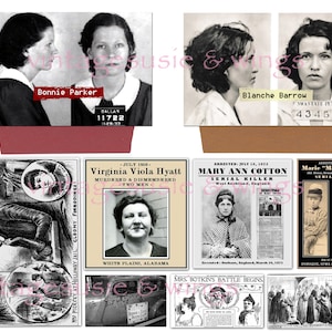 Vintage True Crime LADY KILLER Junk Journal Kit#2, Printable Digital Download, Collage, 4 Pages of IMAGES & Pockets