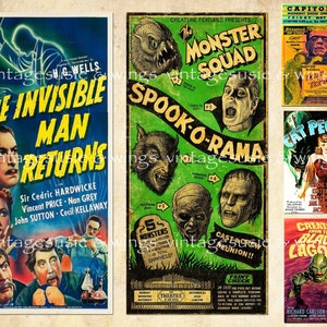Vintage Horrorfilm Poster Collage Sheets, Halloween Junk Journal (Digitaler Download) Bild 3