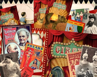 GREATEST Show on EARTH, Vintage CIRCUS Junk Journal Kit#1, Printable Digital Download, Collage, 5 Pages