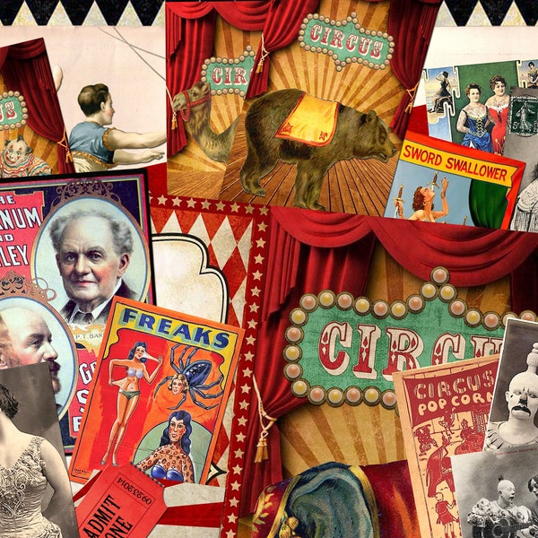 GREATEST Show on EARTH, Vintage CIRCUS Junk Journal Kit#1, Printable Digital Download, Collage, 5 Pages