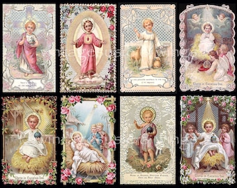 Vintage Baby Jesus Holy Card Images, Religious Collage Sheet (Digital Download)