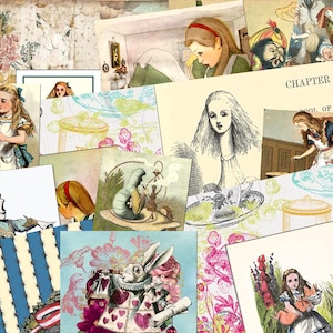 Vintage ALICE in WONDERLAND Kit 1 Digital Junk Journal, Printable, DIGITAL Collage Sheets, Ephemera, 5 pages