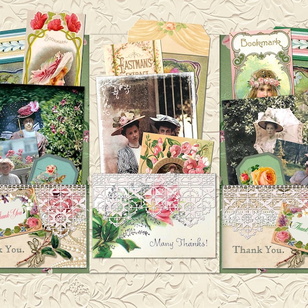 5000 Sales Thank You, Lovely Vintage VICTORIAN THANK YOU Junk Journal Folio Kit, 5 Pages, Digital Download, Vintage Victorian Ephemera